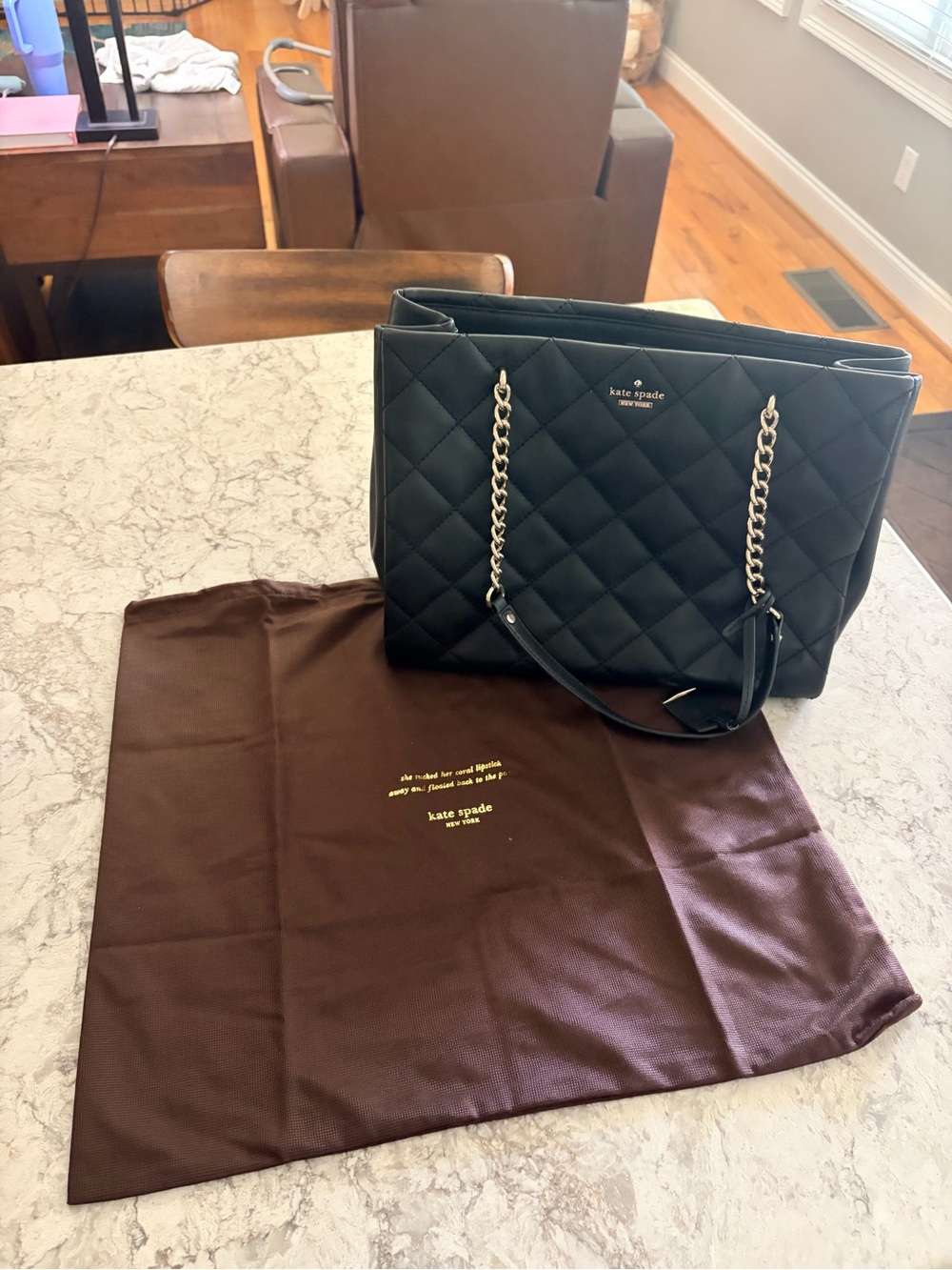kate spade Black Quilted Tote with Chain Straps